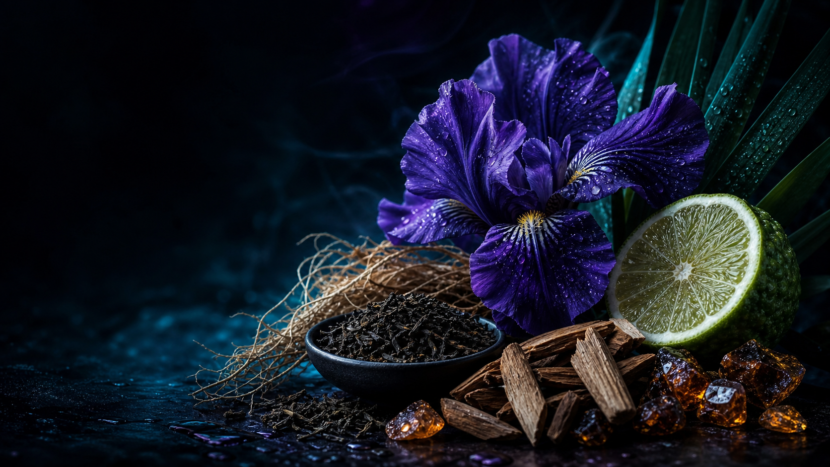 Orris flower, bergamot, tea leaves and amber resin